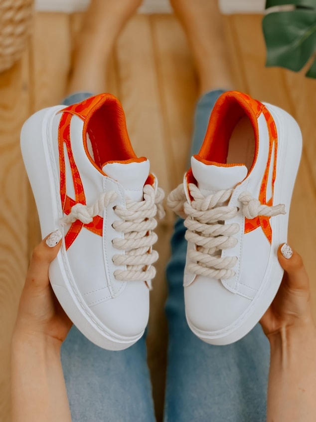 Beyaz Turuncu (Kansas) Kadın Bağcıklı Sneakers