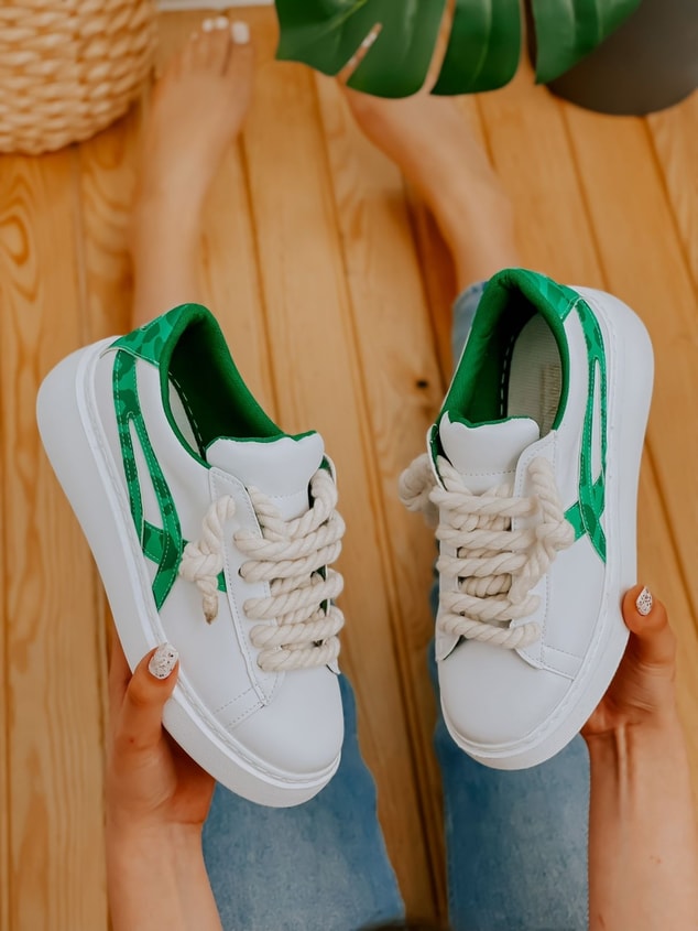 Beyaz Yeşil (Kansas) Kadın Bağcıklı Sneakers