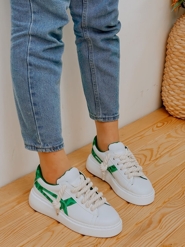 Beyaz Yeşil (Kansas) Kadın Bağcıklı Sneakers