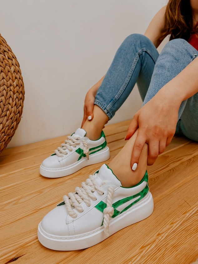 Beyaz Yeşil (Kansas) Kadın Bağcıklı Sneakers