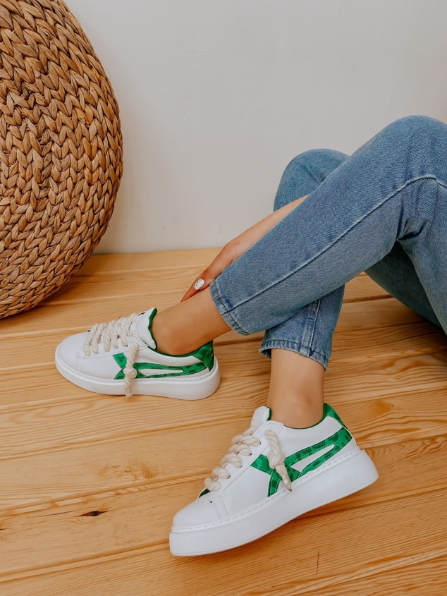 Beyaz Yeşil (Kansas) Kadın Bağcıklı Sneakers