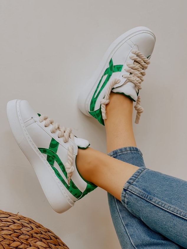 Beyaz Yeşil (Kansas) Kadın Bağcıklı Sneakers