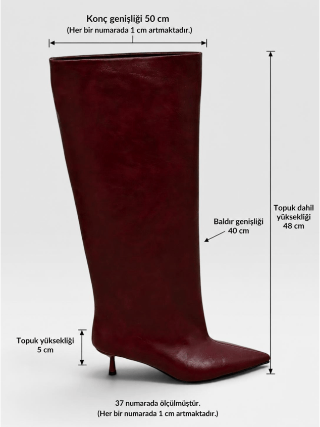 Bordo Cilt (Veray) XL Oversize Kalın Baldır 5 Cm Mini Topuk Çizme