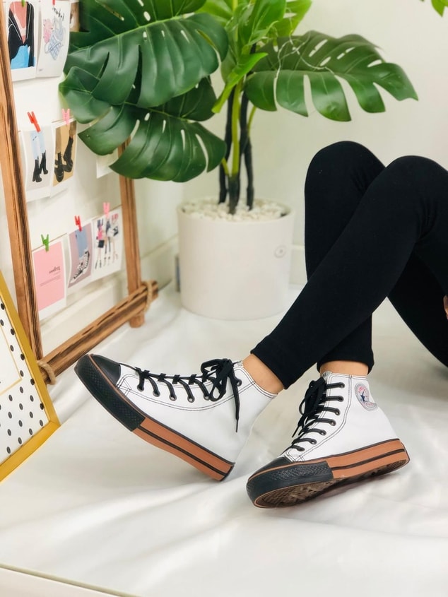 Bot Beyaz Deri Tozu (Converse) Kadın Spor Ayakkabı Sneakers
