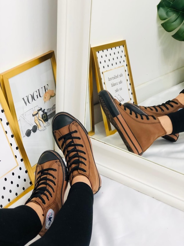 Bot Taba Deri Tozu (Converse) Kadın Spor Ayakkabı Sneakers