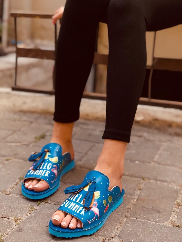 Frida Mavi Summer Kalın Taban Babet-Sandalet