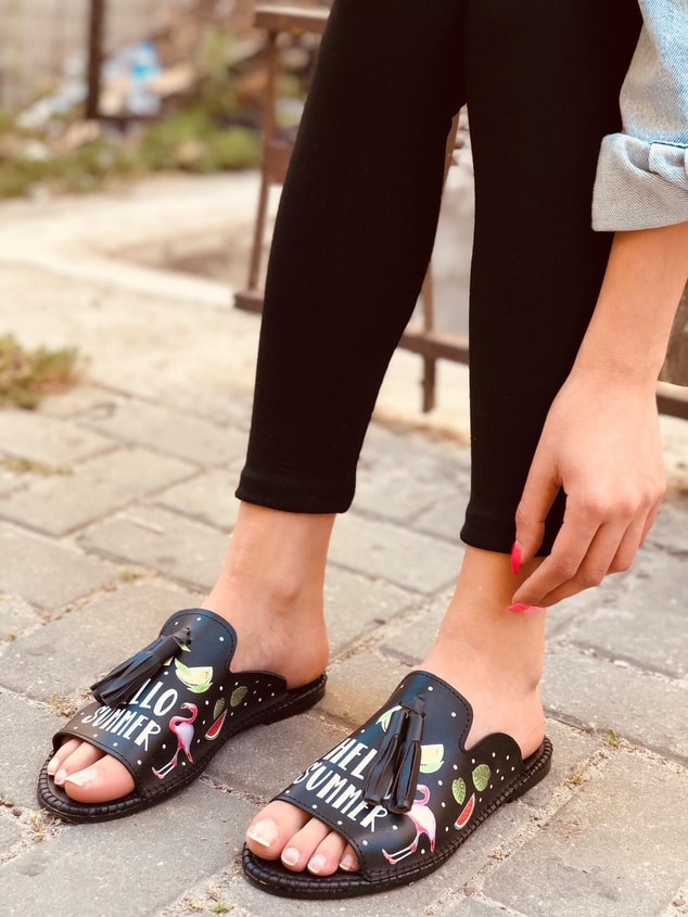 Frida Siyah Summer İnce Taban Babet-Sandalet