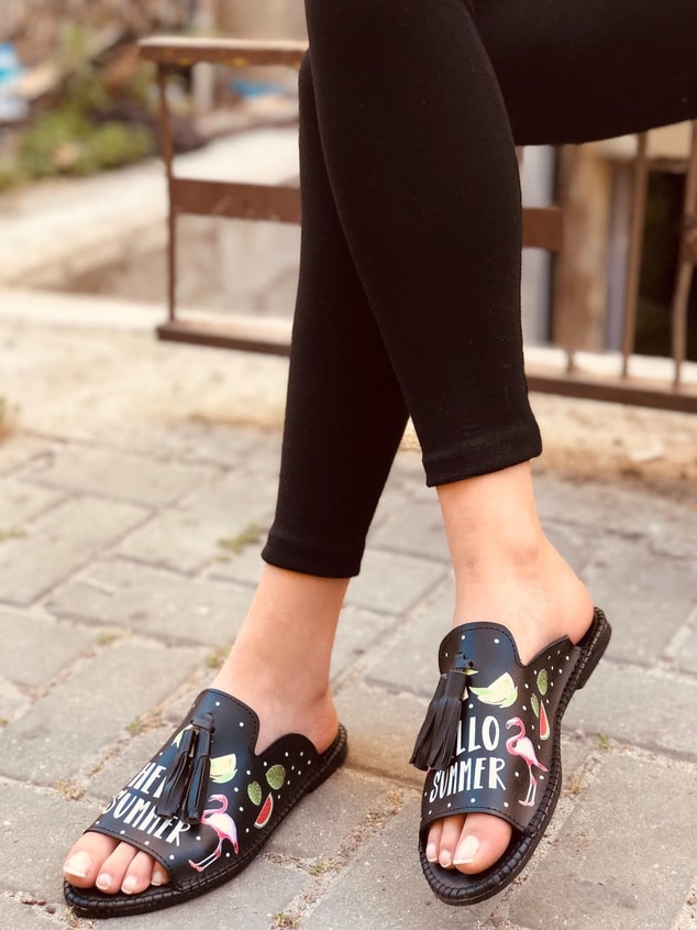 Frida Siyah Summer İnce Taban Babet-Sandalet