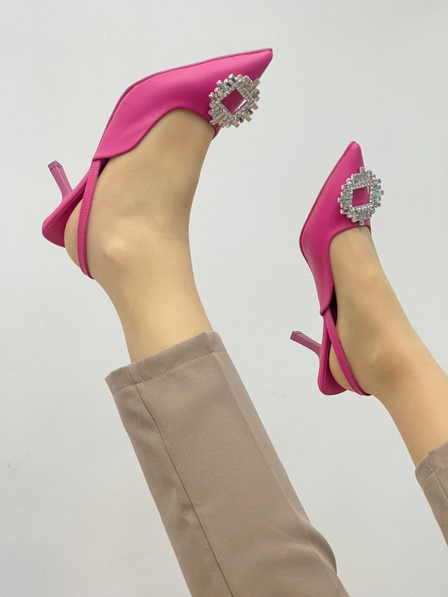 Fuşya Deri (Cooper) Taş Detay Kadın Stiletto