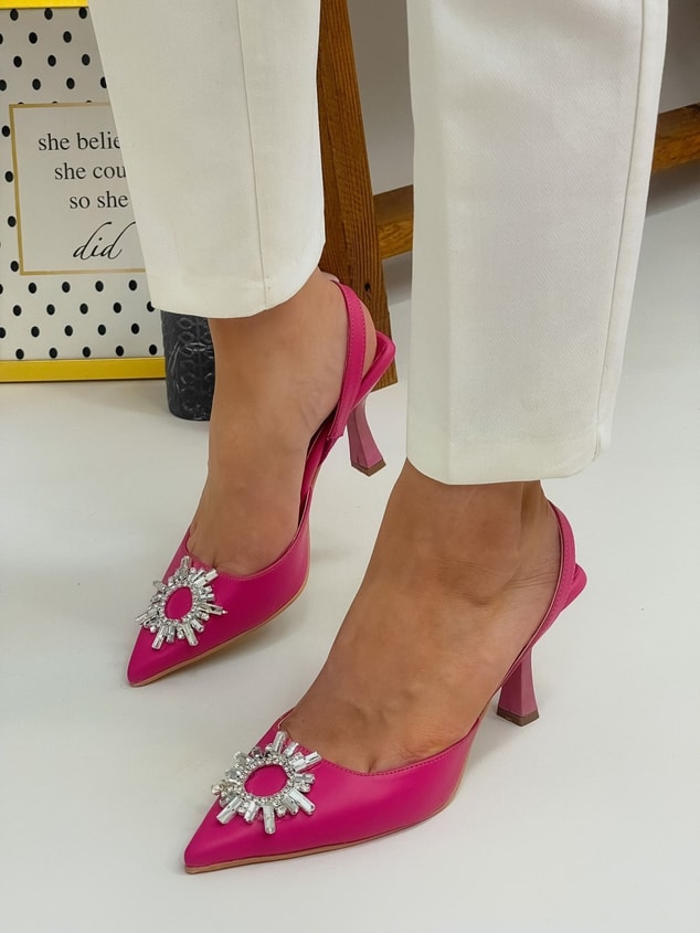 Fuşya Deri (Madrid) Taş Detay Kadın Stiletto