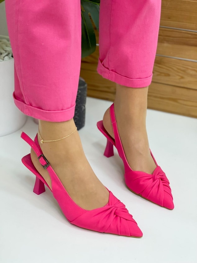 Fuşya Saten (Bow) Fiyonk Detay Kadın Stiletto