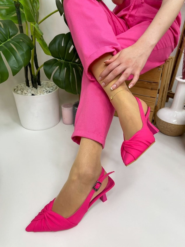 Fuşya Saten (Bow) Fiyonk Detay Kadın Stiletto