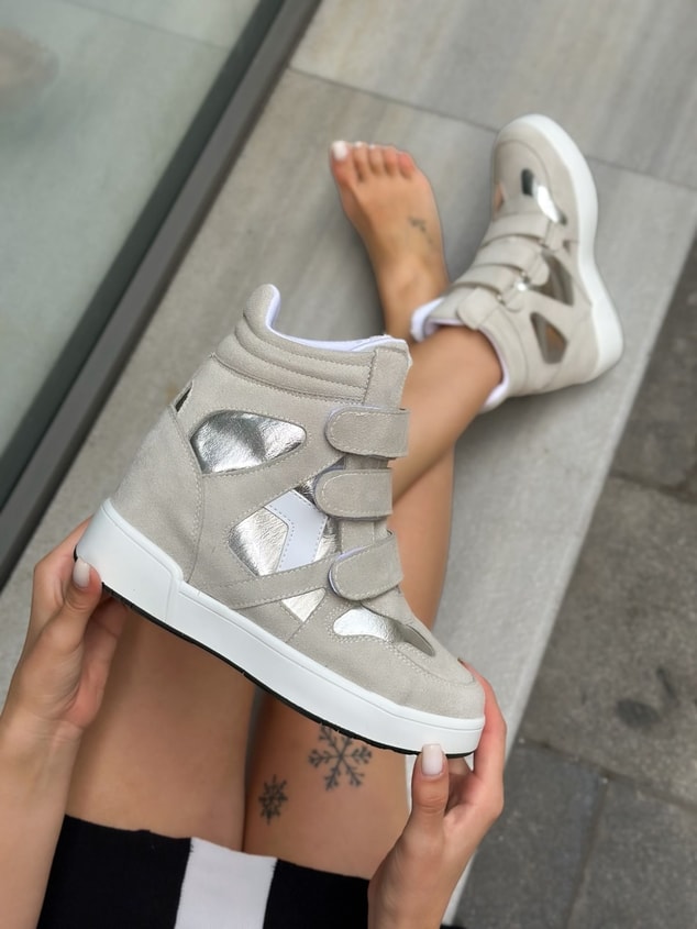 Gri Süet (İsabe) Gizli Topuk Dolgu Topuk 7 Cm Boy Uzatan Sneakers
