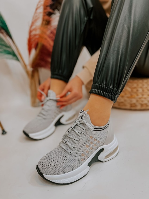 Gri Triko (Stan) Kadın Bağcıklı Sneakers