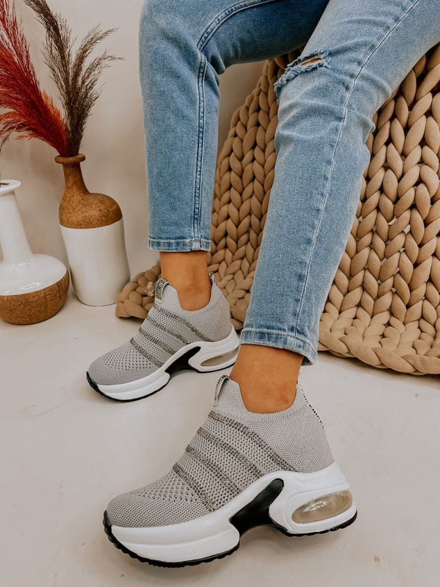 Gri Triko (Vegas) Taş Detay Kadın Sneakers