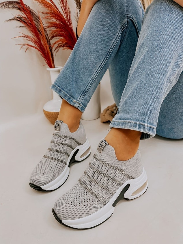 Gri Triko (Vegas) Taş Detay Kadın Sneakers