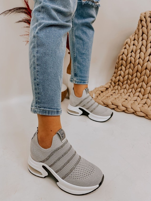 Gri Triko (Vegas) Taş Detay Kadın Sneakers