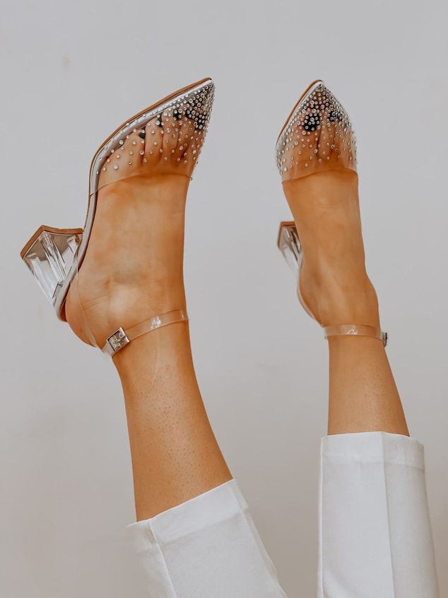 Hologram Şeffaf (Drop) Taş Detay Bilek Bağlamalı Kadın Stiletto