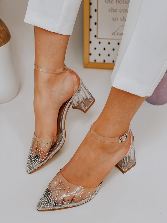 Hologram Şeffaf (Drop) Taş Detay Bilek Bağlamalı Kadın Stiletto