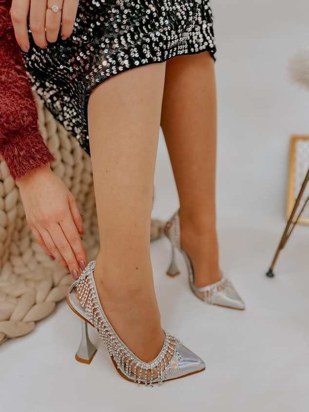 Hologram Şeffaf (Glare) Taş Detay Açık Kadın Stiletto