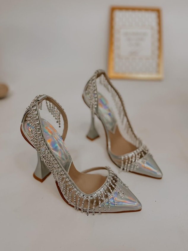 Hologram Şeffaf (Glare) Taş Detay Açık Kadın Stiletto