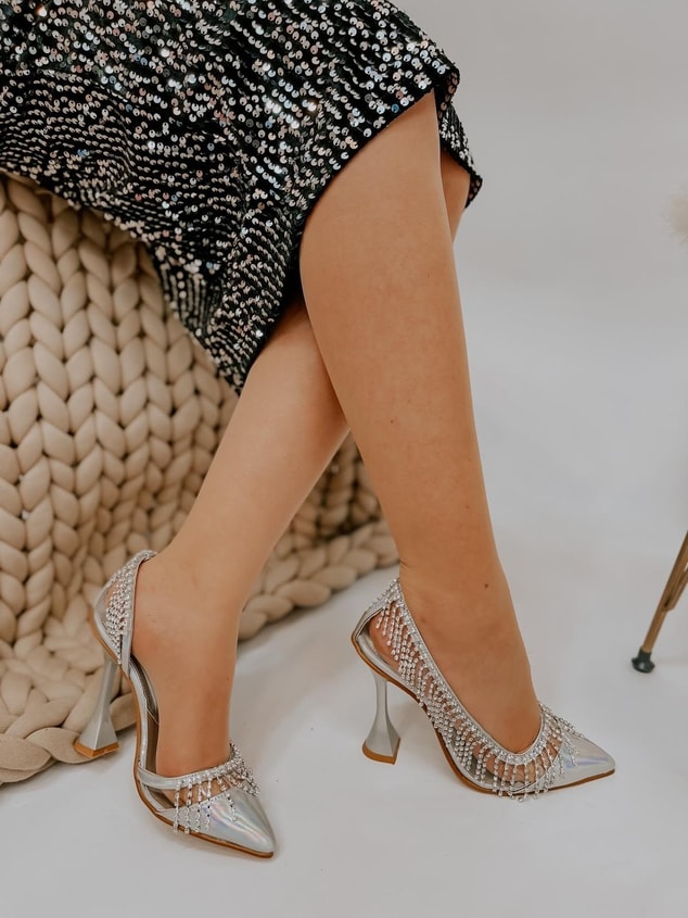 Hologram Şeffaf (Glare) Taş Detay Açık Kadın Stiletto