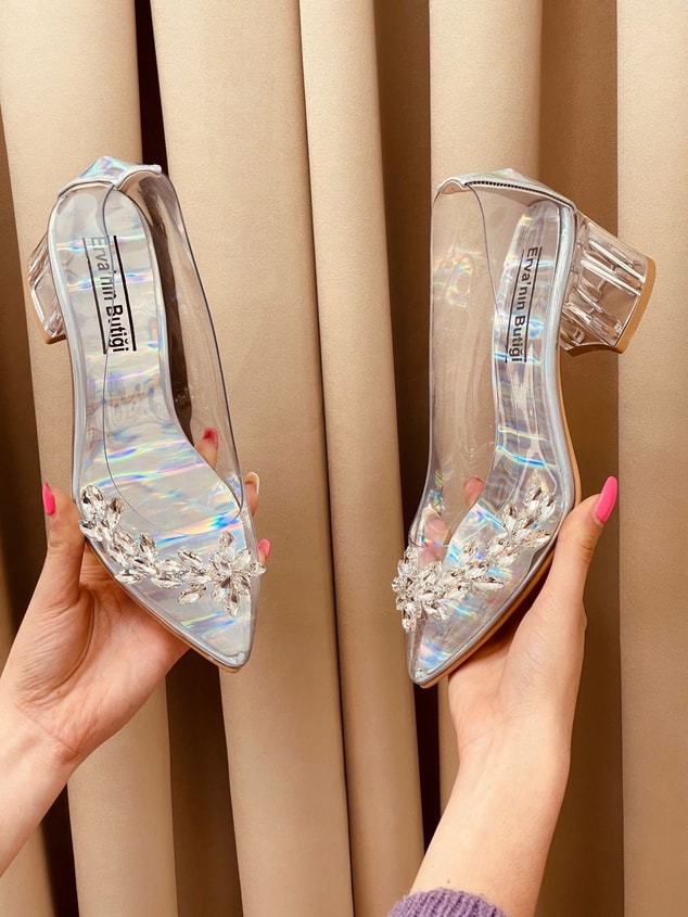 Hologram Şeffaf (Silver Mini) Taş Detay Kadın Stiletto