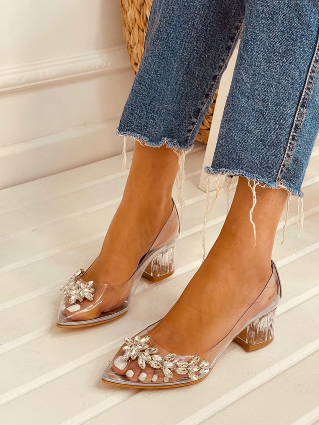 Hologram Şeffaf (Silver Mini) Taş Detay Kadın Stiletto