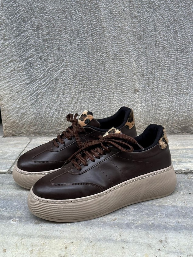 Kahve Cilt (Leoy) Leopar Bağcıklı Kadın Sneakers