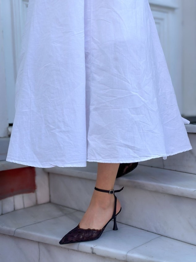 Kahve Dantel (Vusuel) Nakışlı Arka Bant Detaylı Kadın Stiletto