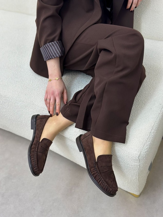 Kahve Süet (Barry) Saraç Detaylı Düz Taban Kadın Loafer