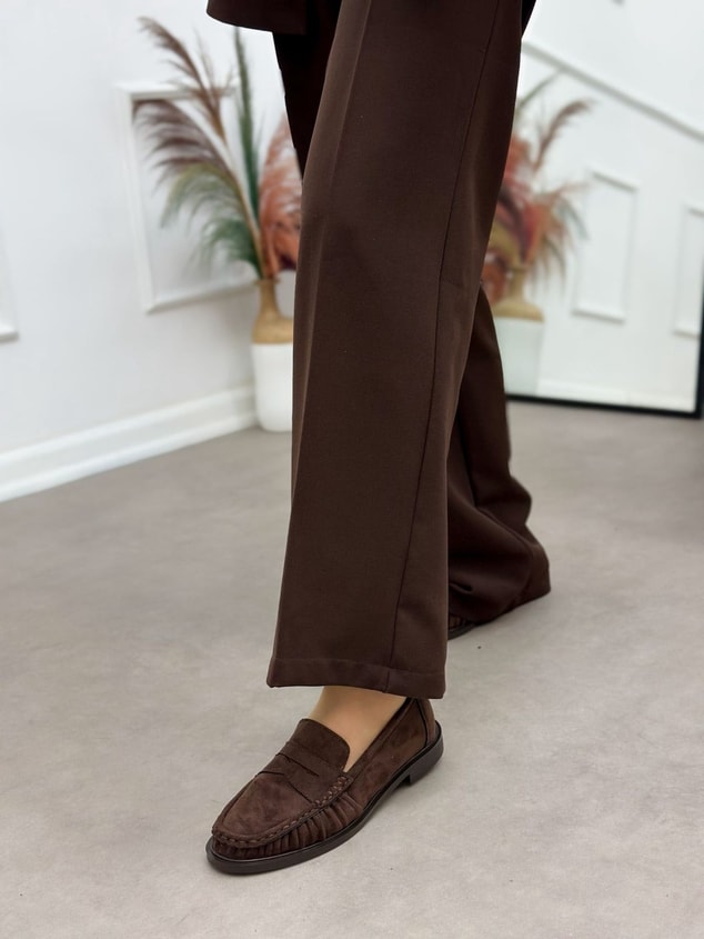 Kahve Süet (Barry) Saraç Detaylı Düz Taban Kadın Loafer