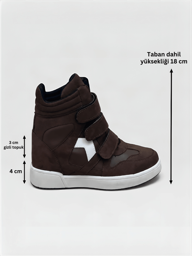 Kahve Süet (İsabe) Gizli Topuk Dolgu Topuk 7 Cm Boy Uzatan Sneakers