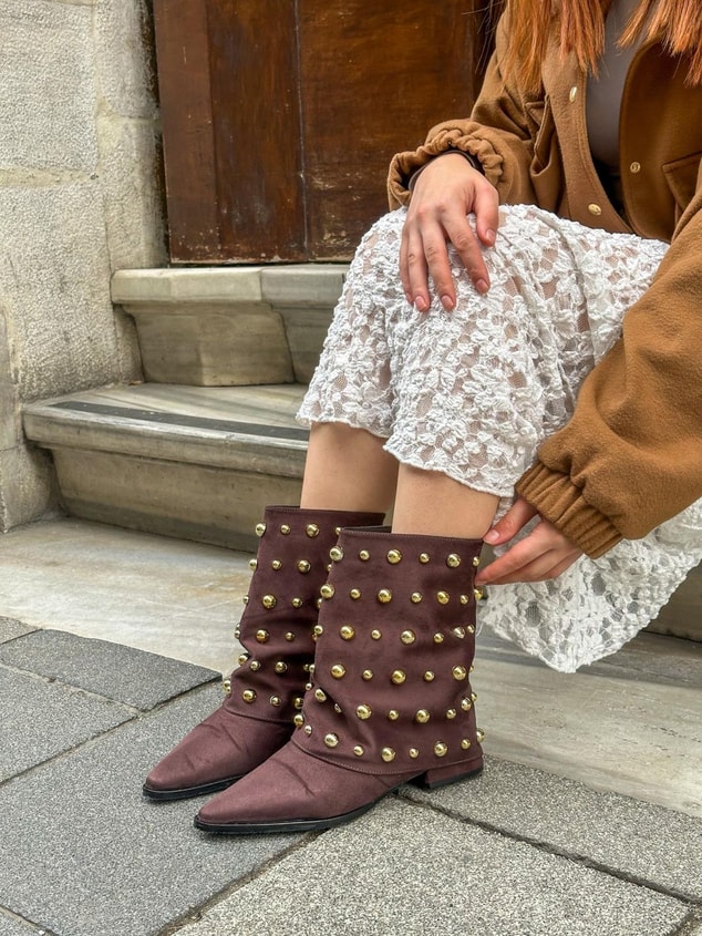 Kahve Süet (Rucci) Trok Detay Kadın Çizme