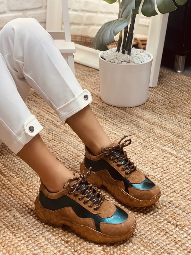 Kahve-Yeşil(Kent)  Kadın Spor Ayakkabı Sneakers