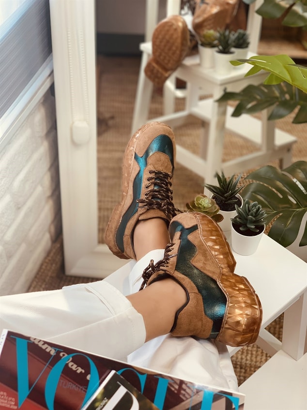 Kahve-Yeşil(Kent)  Kadın Spor Ayakkabı Sneakers