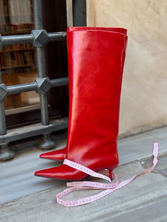 Kırmızı Cilt (Veray) XL Oversize Kalın Baldır 5 Cm Mini Topuk Çizme