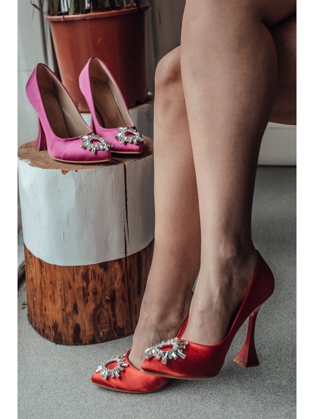 Kırmızı Saten (Sunx) Büyük Numara Kadın Stiletto