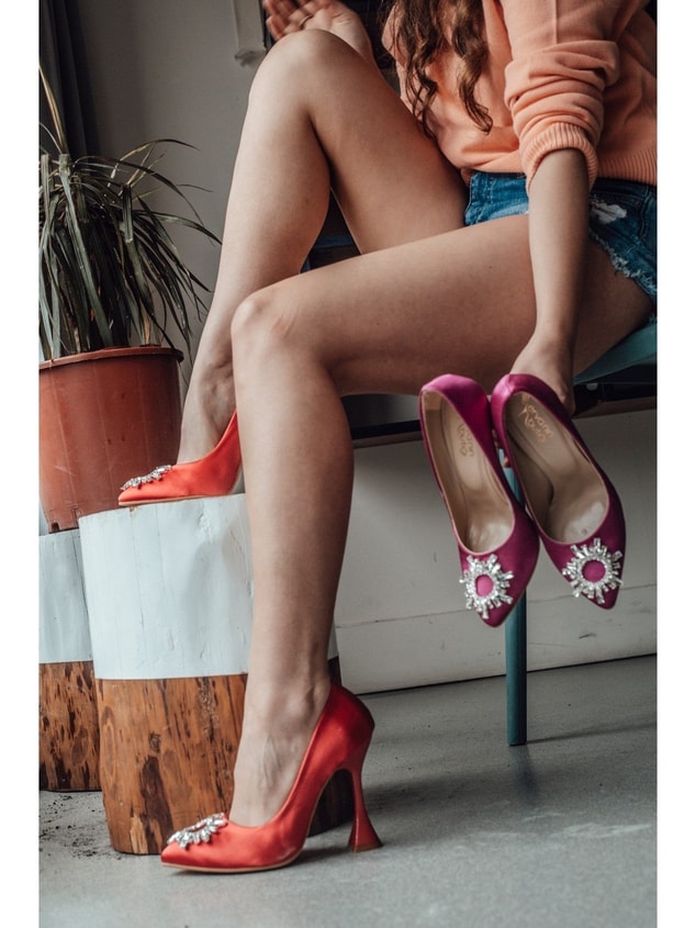 Kırmızı Saten (Sunx) Büyük Numara Kadın Stiletto