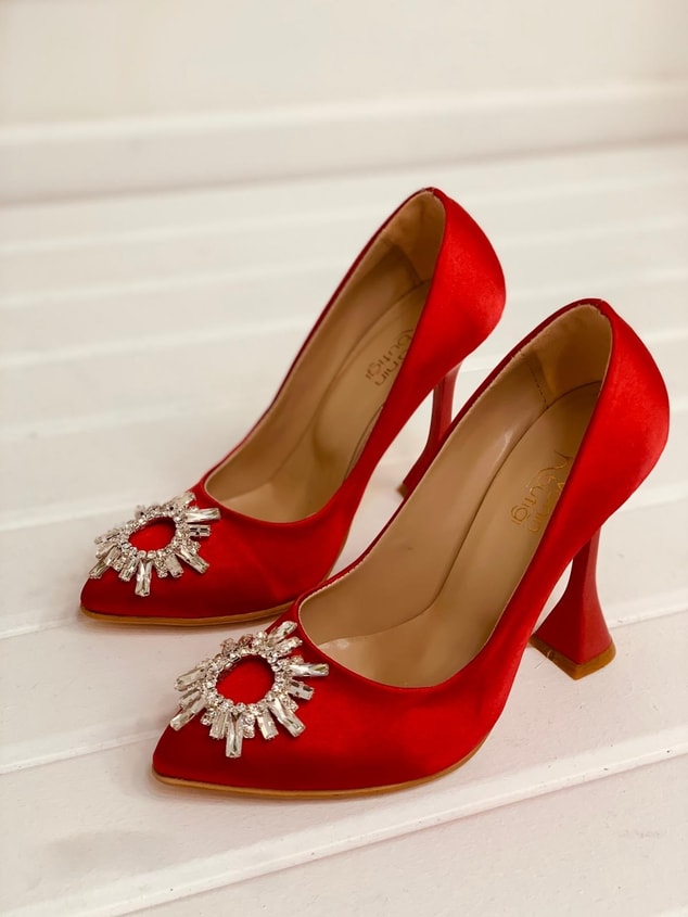 Kırmızı Saten (Sunx) Büyük Numara Kadın Stiletto