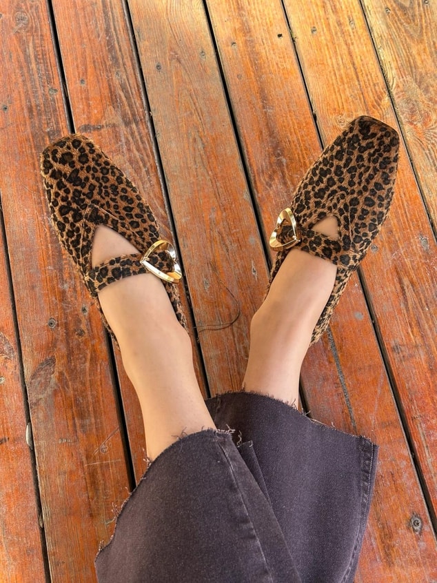 Leopar Süet (Lovely) Kalp Aksesuar Kadın Babet