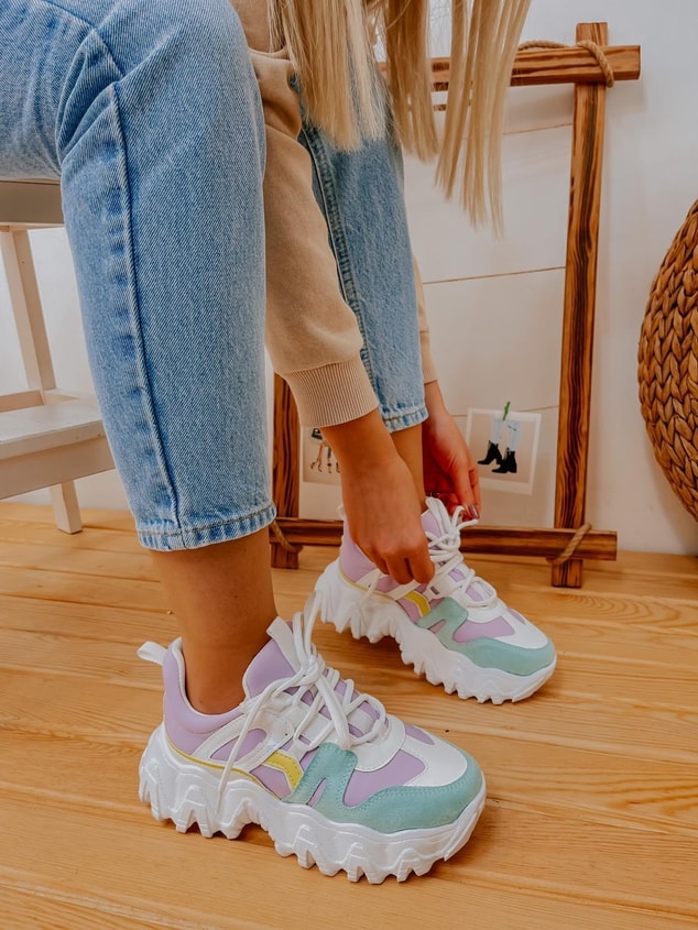 Lila Beyaz (Ripple) Kadın Bağcıklı Sneakers