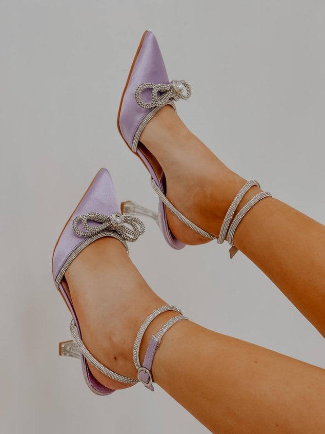 Lila Saten (Bella) Taş Detay Kadın Stiletto