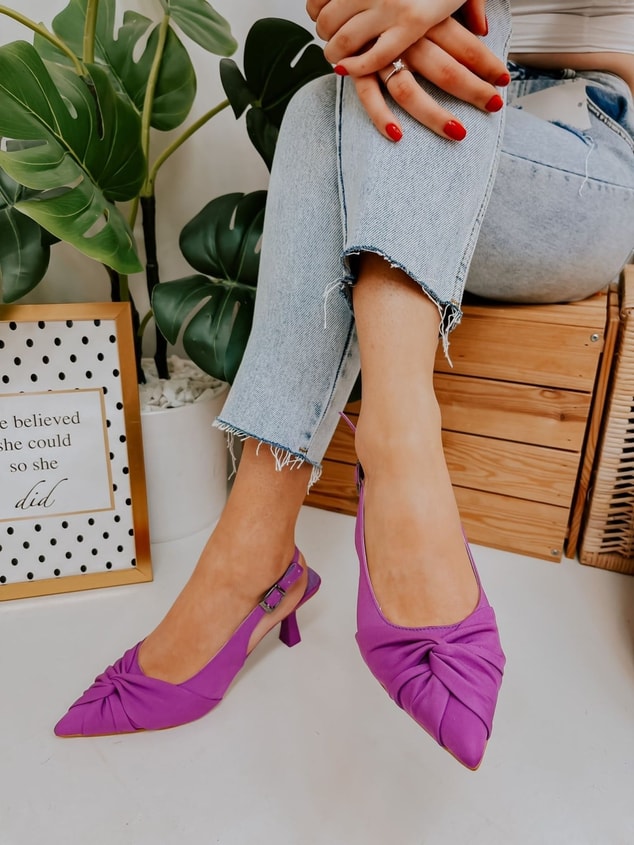 Mor Saten (Bow) Fiyonk Detay Kadın Stiletto