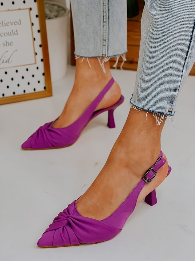 Mor Saten (Bow) Fiyonk Detay Kadın Stiletto