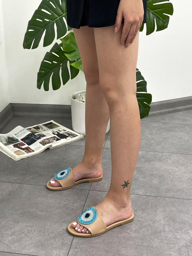 Nude Cilt (Bead Mini) Taş Detay Kadın Terlik
