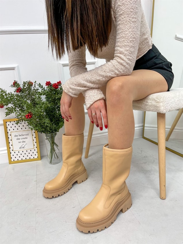 Nude Cilt (Deep) Yün Astarlı Kadın Bot