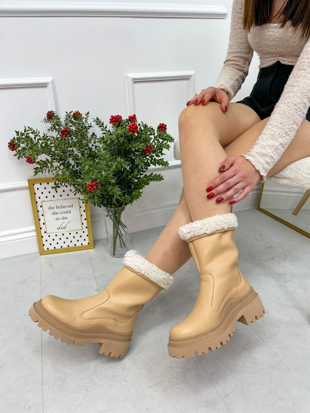 Nude Cilt (Deep) Yün Astarlı Kadın Bot