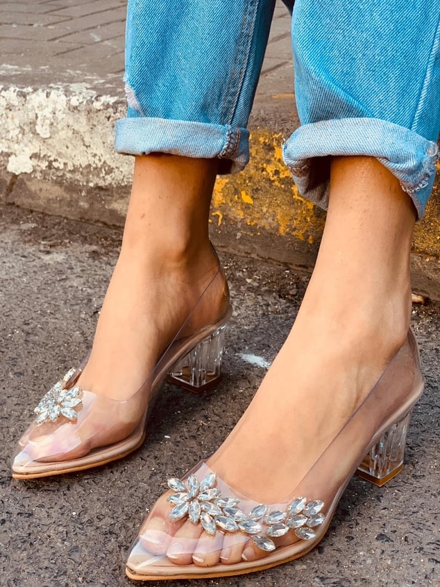 Nude Şeffaf - Taşlı (Dark Plus) Kadın Stiletto