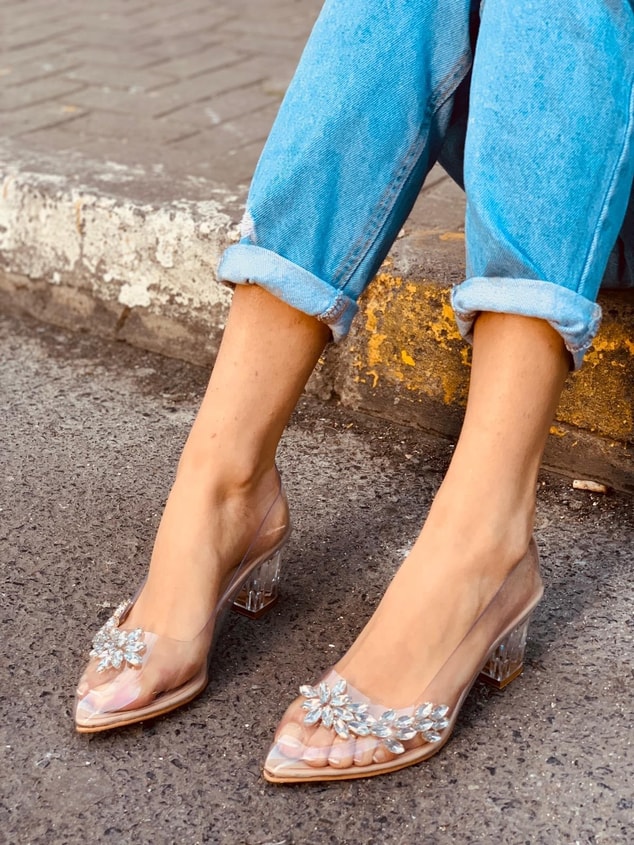 Nude Şeffaf - Taşlı (Dark Plus) Kadın Stiletto